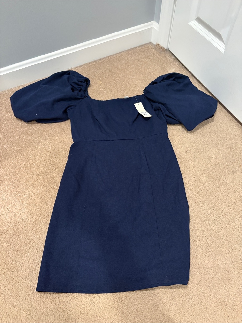 Francesca's Collections Navy Puff Sleeve Mini Dress